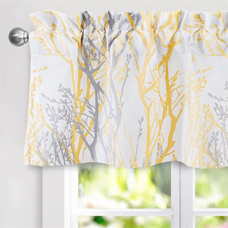 DriftAway DriftAway Tree Branch Lined Valance Double Layer Blackout Thermal Insulated Abstract Ink Printing Window Curtain Valance Rod Pocket 52 Inch by 14 Inch Plus 2 Inch Header Yellow 1 Pack 