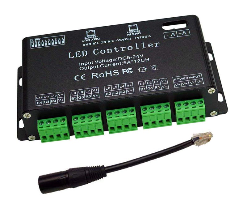 azimom 12 Channel DMX Decoder, AZIMOM RGB LED Light Strip Controller dmx512 Decoder Dimmer Driver DC5V-24V LED Module Light  - Image 1
