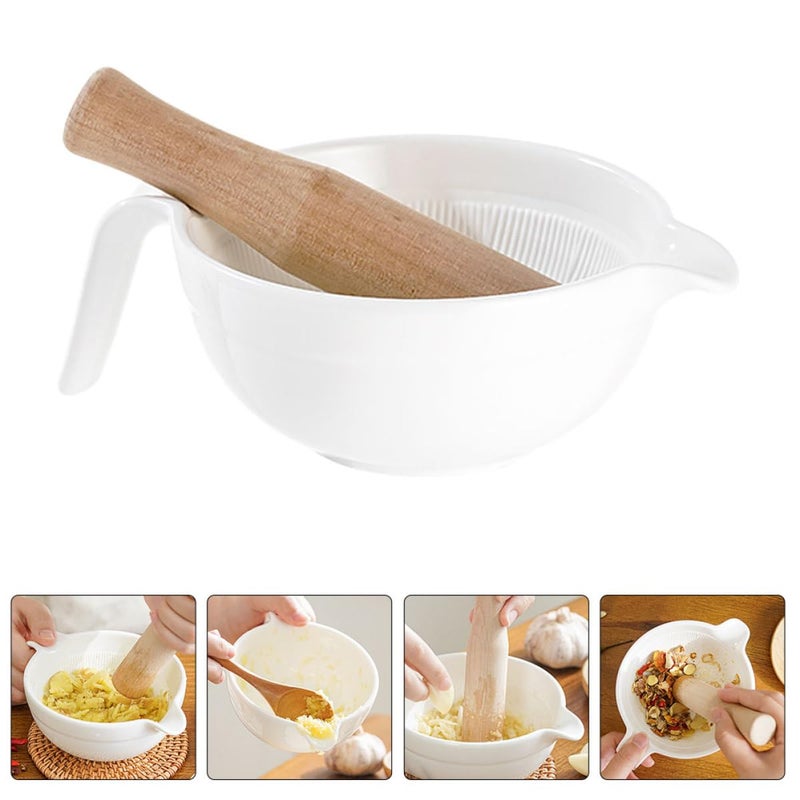 Ceramic Mortar And Pestle Set Non Slip Bowl For Grinding Garlic Spices Easy Clean - Image 5