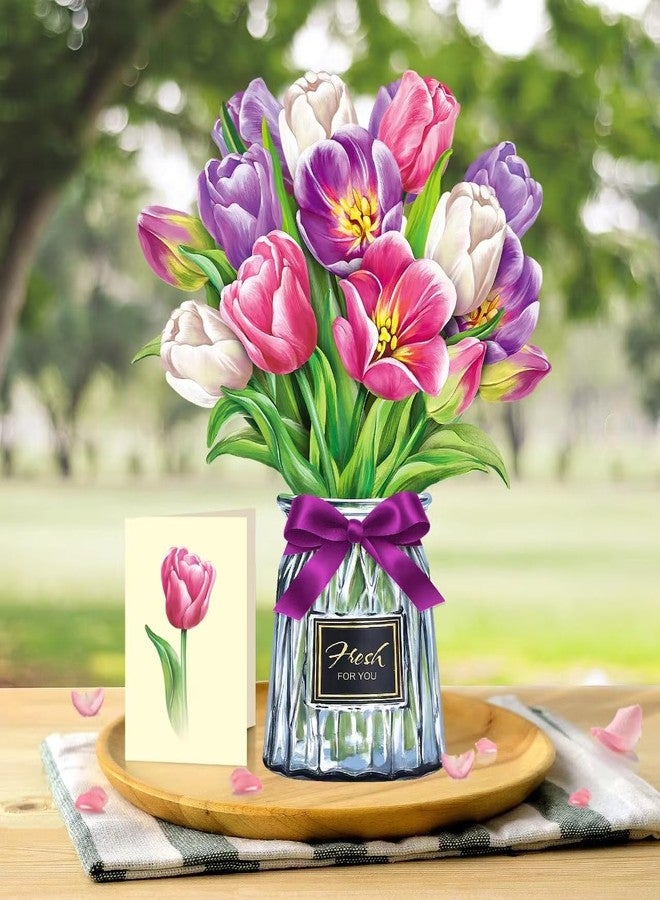 Airpark Pop Up Flower Bouquet Card for Women, 3D Floral Greeting Card with Envelope and Note, Birthday Thank You Thinking of You Get Well Gift for Mom Friend Wife Teacher, Tulip - Image 4