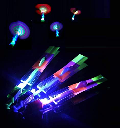 AMERICAN WIT 6 Pack Cool LED Light Up Helicopters Multicolored Slingshot Style Flying Toy Arrow Launch Flies up to 100 Feet 6 - Image 1