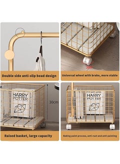 Snivy Snivy Clothes Hat Rack Metal FloorStanding Heavy with Rolling Swivel Wheels Coat Rack Clothing Rack Suitable for Living Room Bedroom Dormitory with Storage Basket Hangers Rustproof Golden  - Image 2