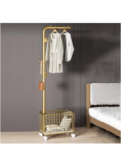 Snivy Snivy Clothes Hat Rack Metal FloorStanding Heavy with Rolling Swivel Wheels Coat Rack Clothing Rack Suitable for Living Room Bedroom Dormitory with Storage Basket Hangers Rustproof Golden  - Image 1