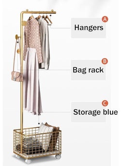 Snivy Snivy Clothes Hat Rack Metal FloorStanding Heavy with Rolling Swivel Wheels Coat Rack Clothing Rack Suitable for Living Room Bedroom Dormitory with Storage Basket Hangers Rustproof Golden  - Image 3