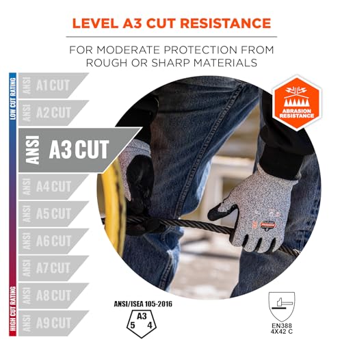 Ergodyne unisex adult Cut Resistant Work Gloves, A3, Surfaces, ANSI A3 Sandy Nitrile Coated Palms for Optimal Grip with Rough Surfaces 13g, Factory, Small (Pack of 1) - Image 3