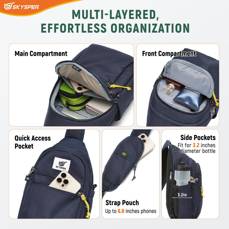 SKYSPER Sling Bag RFID Anti-Theft Crossbody Bag Recycled Travel Cross Body Bag Shoulder Sling Daypack(Blue) - Image 4