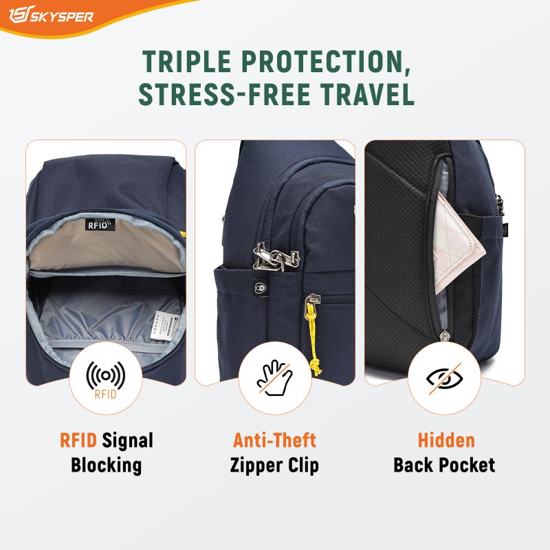 SKYSPER Sling Bag RFID Anti-Theft Crossbody Bag Recycled Travel Cross Body Bag Shoulder Sling Daypack(Blue) - Image 2