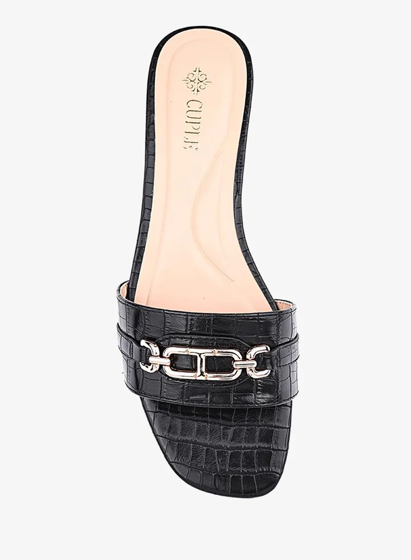 Cuple Black Women Flat Slide Sandals for Women | Best Price UAE