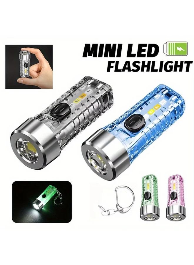 Green Mini Keychain Flashlight USB Rechargeable 8 Mode Torch For Emergency Camping Work - Image 4