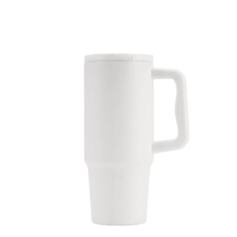 Hans Larsen Bern 2.0 Recycled Stainless Steel Tumbler with Leakproof Sip Straw Lid – 900 ml Cup-Holder Travel Mug, Ergonomic Handle, Keeps Drinks Cold 15 hrs / Hot 5 hrs - White - Image 2