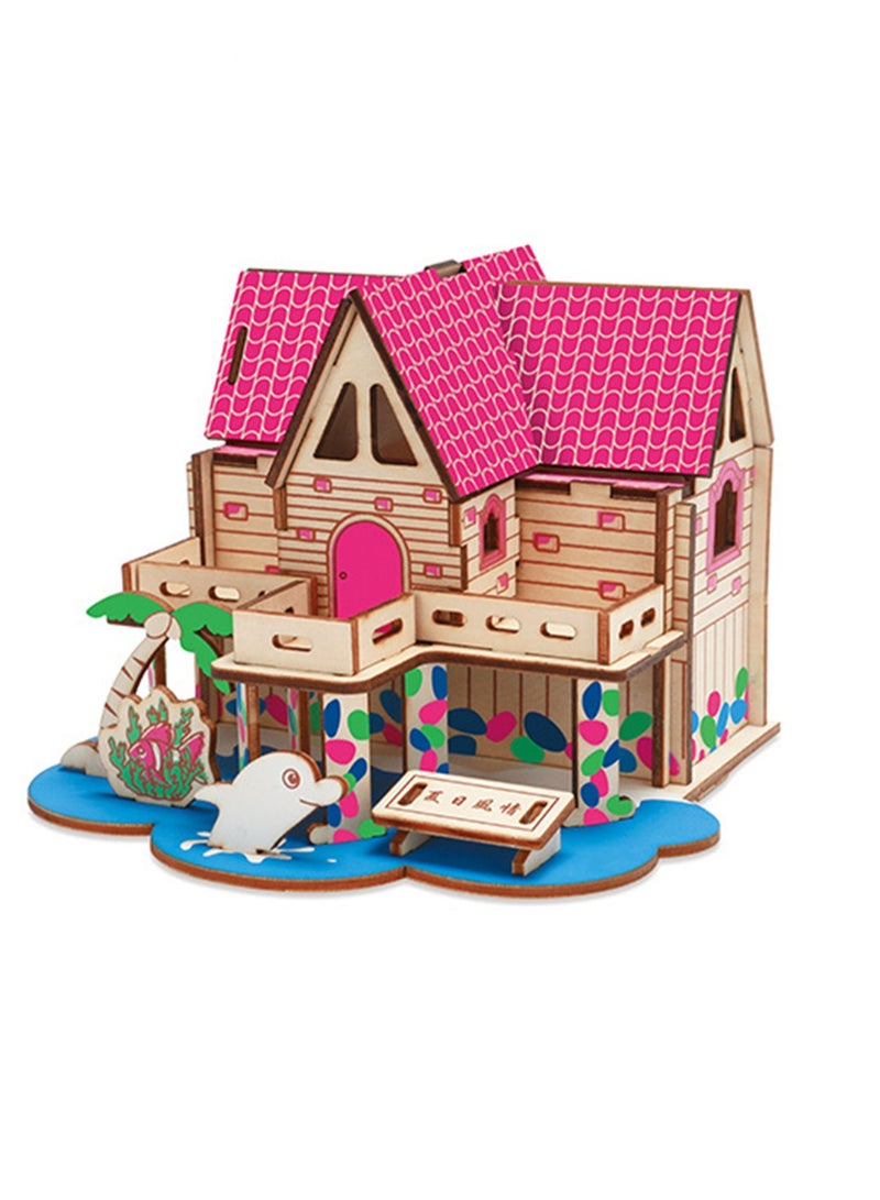 Children's Educational 3D Wooden Miniature House Self-assembly Handmade Puzzle Toys(Summer Style 45Pcs) - Image 1