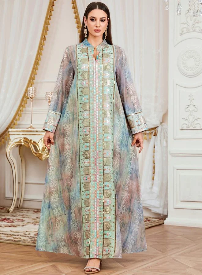 تايك تو جلابية نسائية بفتحة رقبة مع لوحة مطرزة بالترتر