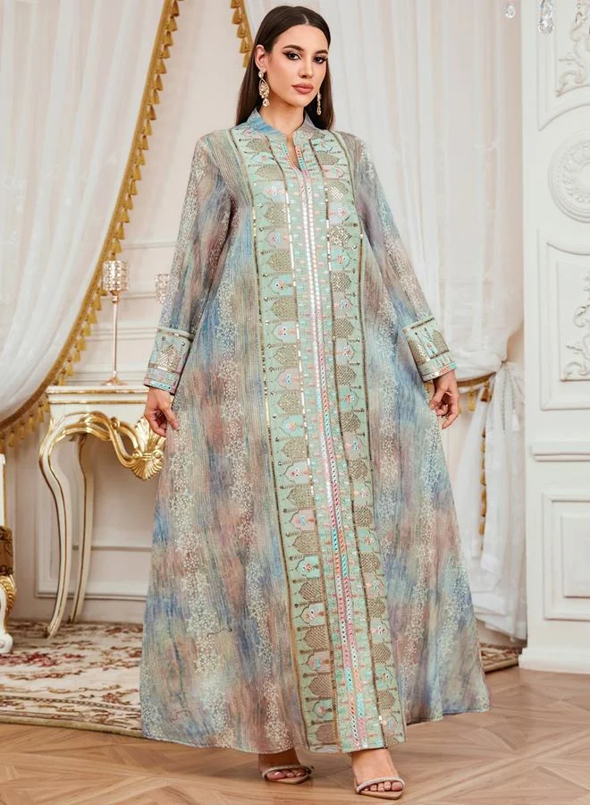 تايك تو جلابية نسائية بفتحة رقبة مع لوحة مطرزة بالترتر