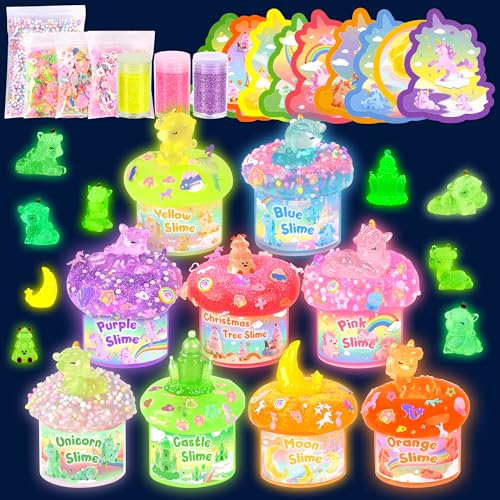 Okaybee Unicorn Magic GlowinTheDark Slime Kit 9 Pack with Glow Charms DIY Slime Set Sensory Toys Rainbow Slimes Party Favors for Girls Boys Gift - Image 1
