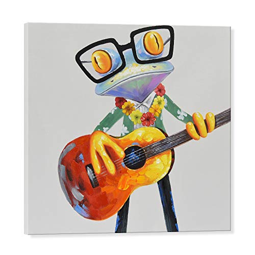 JAPO ART Hawaiian Frog Play Guitar Funny Animal with Glasses Canvas wall art 100% Handpainted Frog Painting Pictures Wall Decor for Home Kidroom Bedroom Livingroom 24x24Inch - Image 2