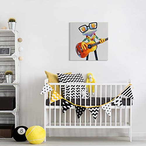 JAPO ART Hawaiian Frog Play Guitar Funny Animal with Glasses Canvas wall art 100% Handpainted Frog Painting Pictures Wall Decor for Home Kidroom Bedroom Livingroom 24x24Inch - Image 5