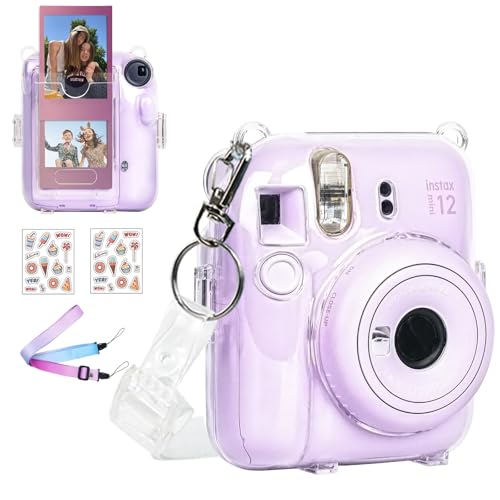 WOGOZAN Instant Mini 12 Clear Case for Fujifilm Instax Camera, Protective Case with Upgraded Back Pocket Hold 10 Films and Two Adjustable Straps (No Camera) - Image 1