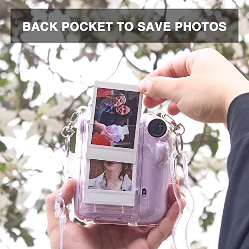 WOGOZAN Instant Mini 12 Clear Case for Fujifilm Instax Camera, Protective Case with Upgraded Back Pocket Hold 10 Films and Two Adjustable Straps (No Camera) - Image 2