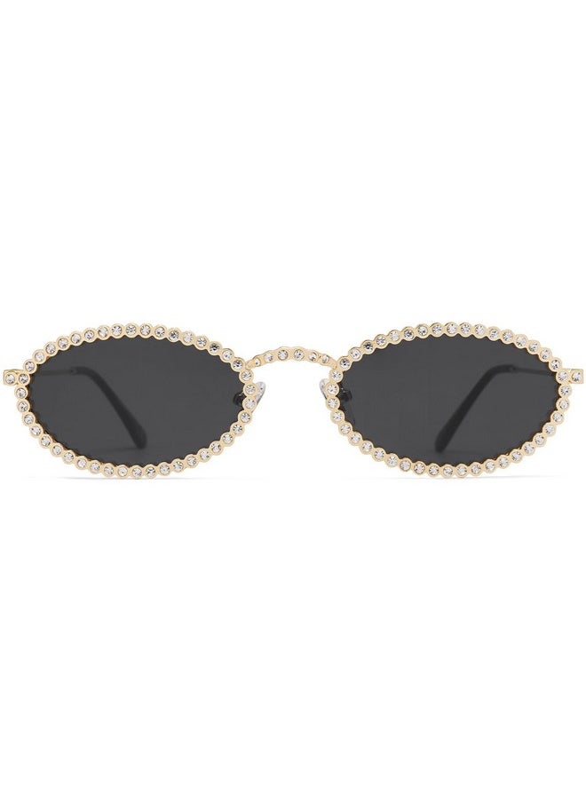 Sojos Retro Oval Rhinestone Skinny Sunglasses For Women 90S Styles Bling Hippie Disco Trendy Sun Glasses Small Face Sj1205  - Image 1