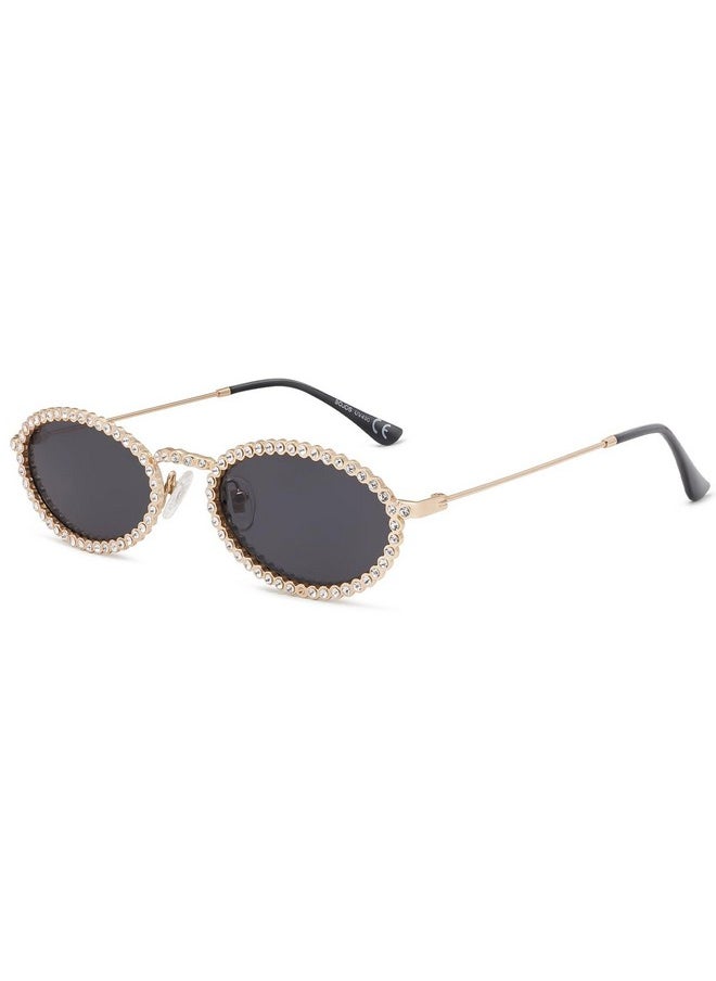 Sojos Retro Oval Rhinestone Skinny Sunglasses For Women 90S Styles Bling Hippie Disco Trendy Sun Glasses Small Face Sj1205  - Image 3