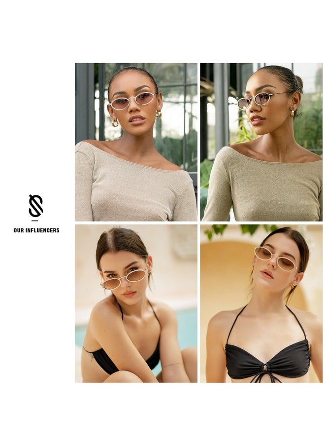 Sojos Retro Oval Rhinestone Skinny Sunglasses For Women 90S Styles Bling Hippie Disco Trendy Sun Glasses Small Face Sj1205  - Image 2