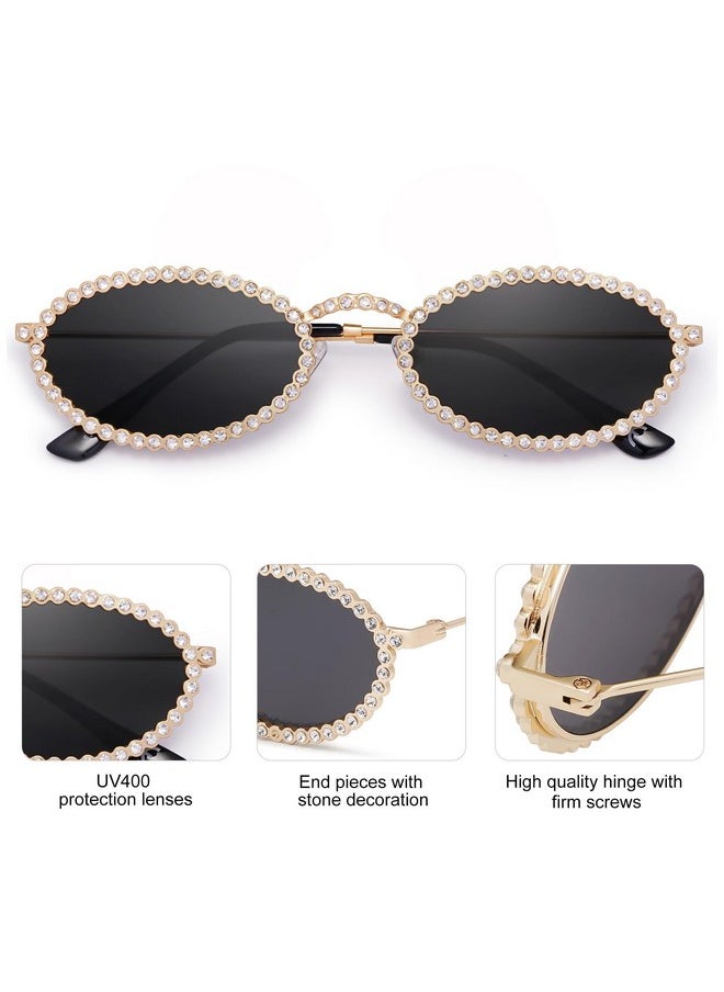 Sojos Retro Oval Rhinestone Skinny Sunglasses For Women 90S Styles Bling Hippie Disco Trendy Sun Glasses Small Face Sj1205  - Image 4