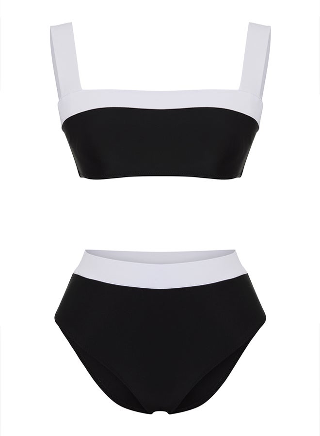trendyol Black-White Bralette Color Block High Waist Regular Bikini Set  - Image 5
