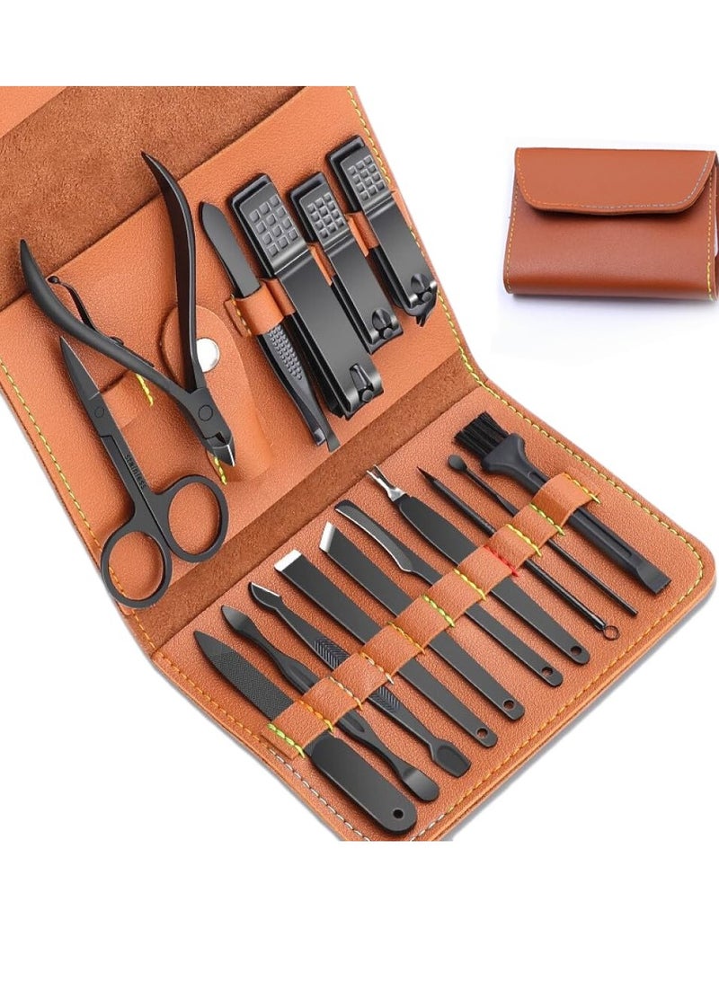 Arabest Manicure Pedicure Kit, Nail Clippers Set, Fingernail and Toenail Clipper Cutters, 16 Pieces Stainless Steel Professional Nail Care Tools with Travel Leather Case for Men Women Gift  - Image 1