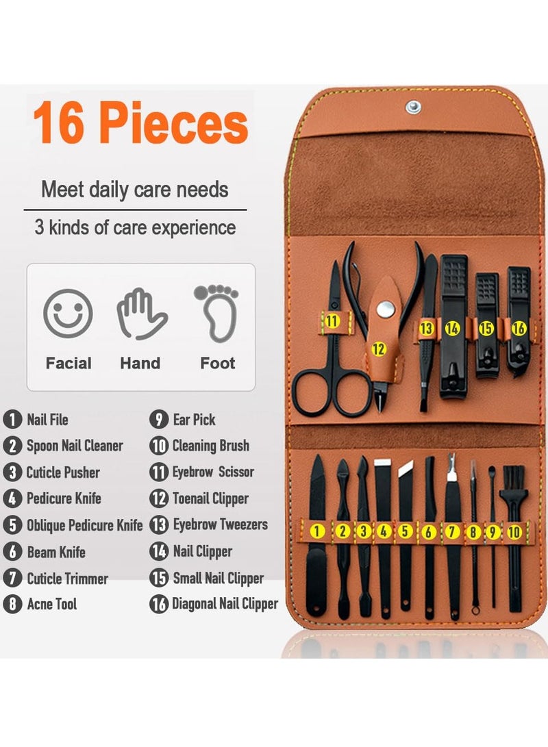 Arabest Manicure Pedicure Kit, Nail Clippers Set, Fingernail and Toenail Clipper Cutters, 16 Pieces Stainless Steel Professional Nail Care Tools with Travel Leather Case for Men Women Gift  - Image 3