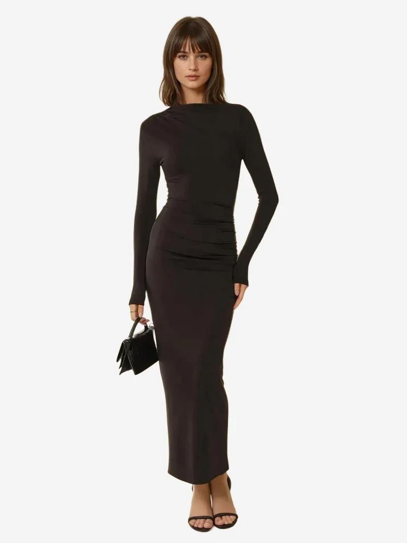 هيكاب Ruffled Maxi Dress with Crew Neck
