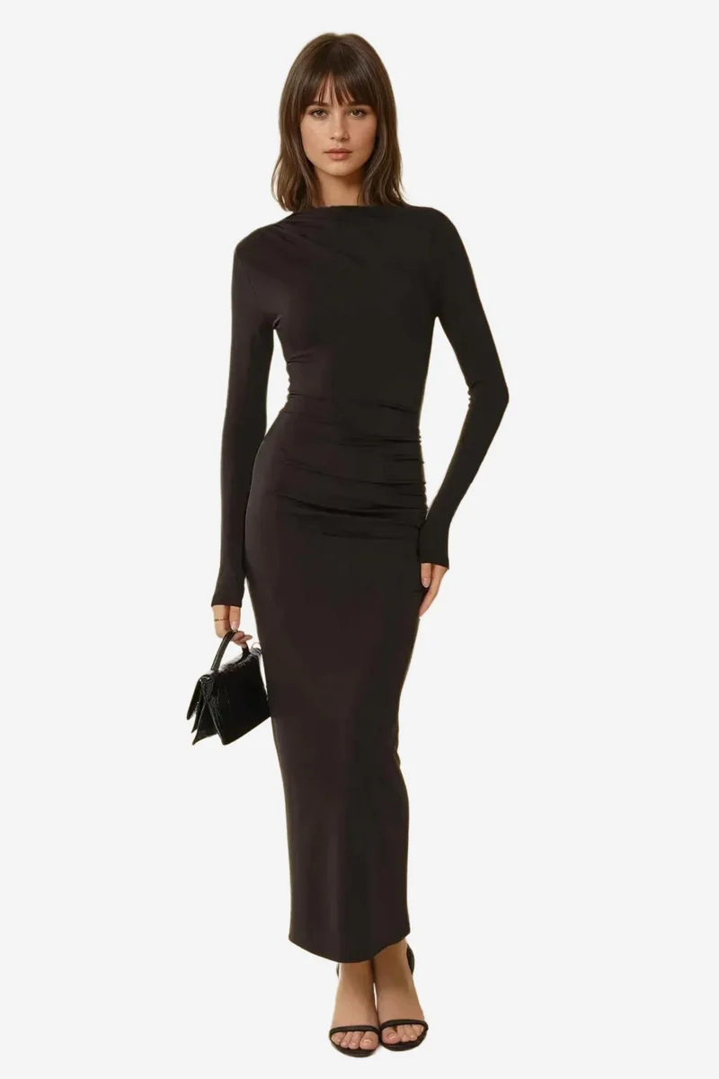 Hiccup Ruffled Maxi Dress with Crew Neck