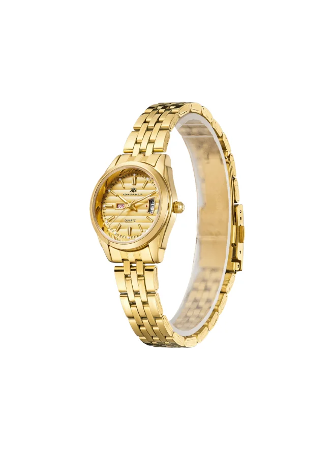كينيث سكوت Women's Analog Display Watch With Gold Steel Strap - K23554-GBGC