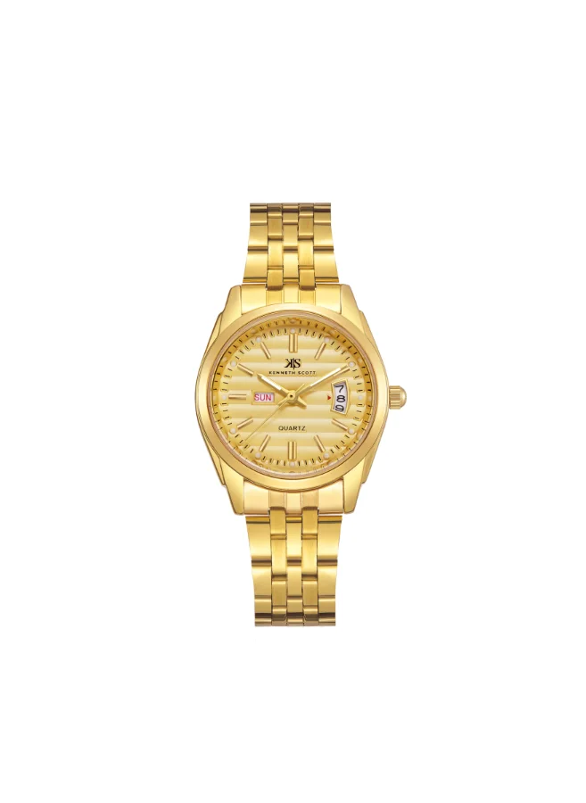 كينيث سكوت Women's Analog Display Watch With Gold Steel Strap - K23554-GBGC