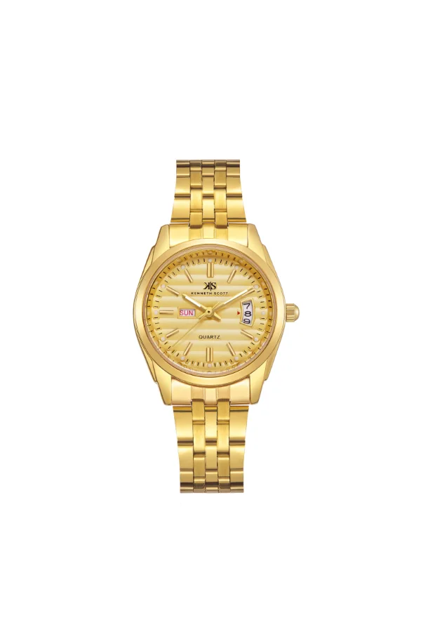كينيث سكوت Women's Analog Display Watch With Gold Steel Strap - K23554-GBGC