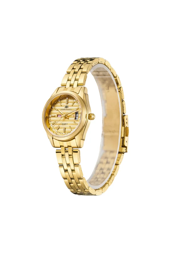 كينيث سكوت Women's Analog Display Watch With Gold Steel Strap - K23554-GBGC