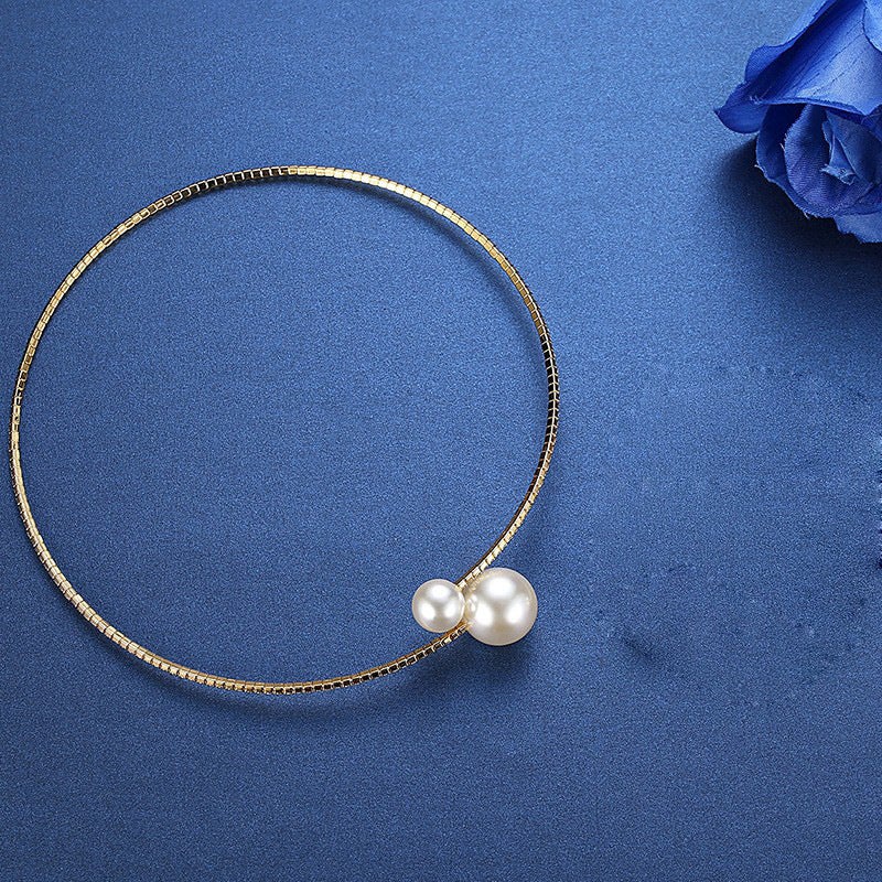 Gold Plated Choker Bracelet Set Pearl Rhinestone Gold collar 