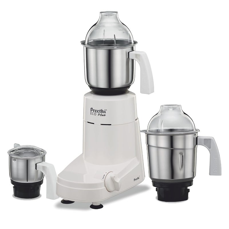 بريثي Preethi Eco Plus MG-138 110V, 550 Watt Mixer Grinder with 3 Jars (0.4L Chutney grinding Jar + 1.0L dry grinding Jar + 1.5L Wet grinding Jar, Stainless Steel) - Only use in USA & Canada 1.5 L 550 W Eco Plus white - Image 1