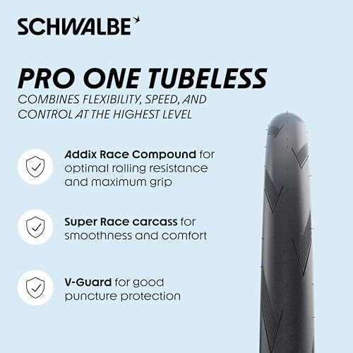 Schwalbe Pro One TLE Road Bike Tire – Tubeless Easy Tire with V-Guard Puncture Protection – Super Race Carcass – Addix Race Compound - Image 2