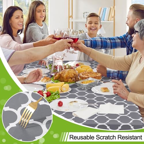 Smiry Rectangle Table Cloth, Waterproof Vinyl Tablecloths with Flannel Backing for Rectangle Tables, Wipeable Spillproof Plastic Tablecloth for Dining, Camping, Indoor and Outdoor (60"x84", Grey) - Image 4