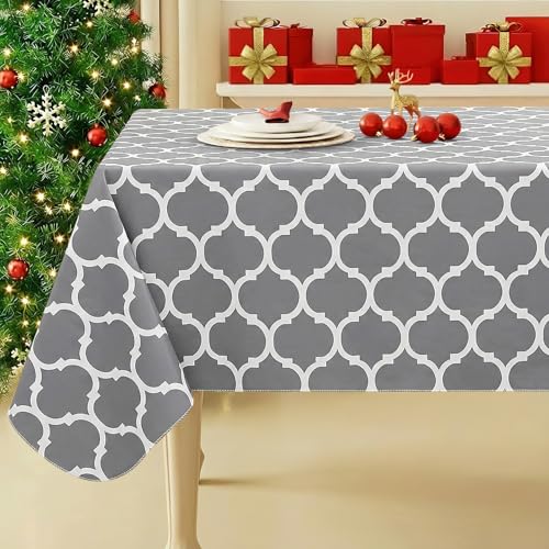 Smiry Rectangle Table Cloth, Waterproof Vinyl Tablecloths with Flannel Backing for Rectangle Tables, Wipeable Spillproof Plastic Tablecloth for Dining, Camping, Indoor and Outdoor (60"x84", Grey) - Image 1