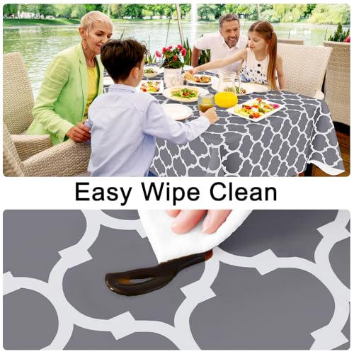 Smiry Rectangle Table Cloth, Waterproof Vinyl Tablecloths with Flannel Backing for Rectangle Tables, Wipeable Spillproof Plastic Tablecloth for Dining, Camping, Indoor and Outdoor (60"x84", Grey) - Image 3