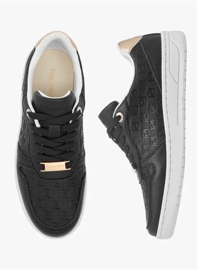 بابريكا Women's Monogram Embossed Sneakers With Lace-Up Closure