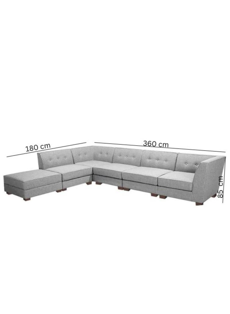 Karnak 6 Seater Sahra L-Shaped Corner Sofa – Linen Fabric with Tufted Design Backrest Cushion Color Light Black - Image 3