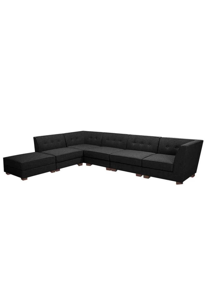 Karnak 6 Seater Sahra L-Shaped Corner Sofa – Linen Fabric with Tufted Design Backrest Cushion Color Light Black - Image 5