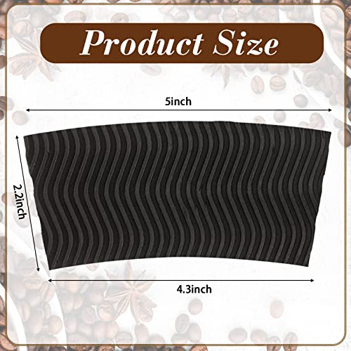 Patelai 100 Pcs Black Disposable Coffee Cup Sleeves for Hot Drinks Wavy Pattern Paper Corrugated Cup Sleeves for Heat Insulation Fits 12 16 20 22 24 oz Cold Bulk Jacket Holder - Image 5