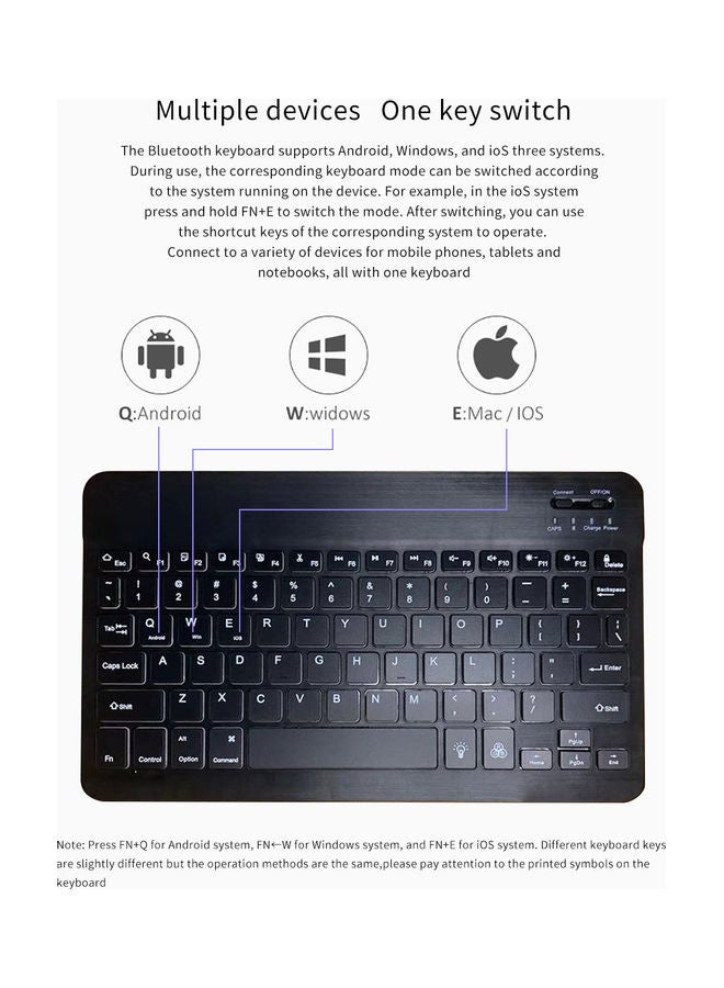 Flash Hawk Wireless Bluetooth Keyboard for Mac/IOS, Android and Windows Tablet Black - Image 4
