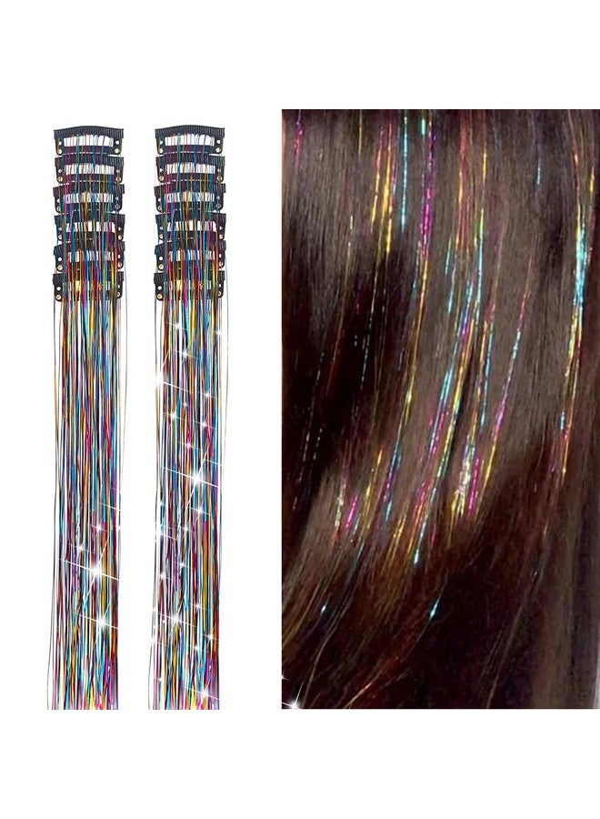 YOOONXI 12Pcs Hair Tinsel Clip In 19.6Inch Glitter Tinsel Hair Extensions Clip In Hair Tinsel Kit Heat Resistant Shiny Sparkle Fairy Hair Accessories For Women Girls Kids (Mixed Color) - Image 1
