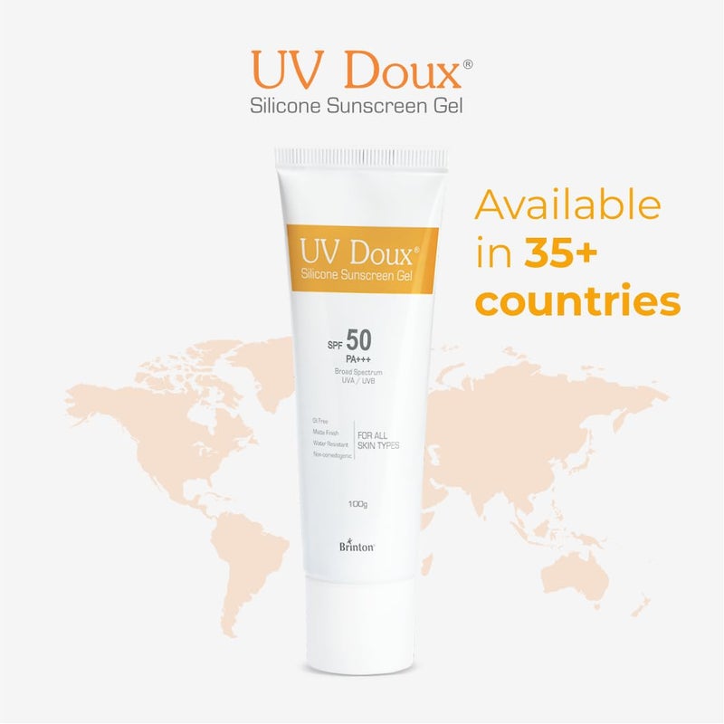 Brinton جل واقي الشمس السيليكوني UV Doux مع SPF 50 و PA طيف واسع للوجه والجسم بدون أثر أبيض غير كوميدوغيني خالي من البارابين معتمد من قبل أطباء الجلد 100 جرام - Image 3