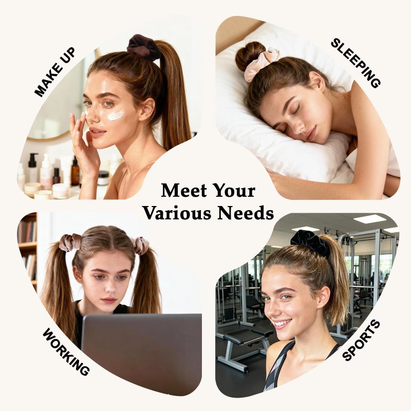 SEVEN STYLE Velvet Scrunchies for Women â€“ 8PCS Neutral Large Hair Ties â€“ Black, Blonde, Dark Brown, Light Brown â€“ No Crease, Frizz-Free, Soft & Gentle Elastic Hair Bands, Everyday Hair Accessories Gifts - Image 4