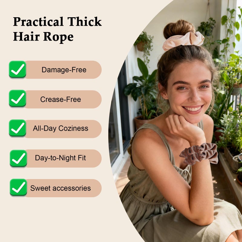 SEVEN STYLE Velvet Scrunchies for Women â€“ 8PCS Neutral Large Hair Ties â€“ Black, Blonde, Dark Brown, Light Brown â€“ No Crease, Frizz-Free, Soft & Gentle Elastic Hair Bands, Everyday Hair Accessories Gifts - Image 5